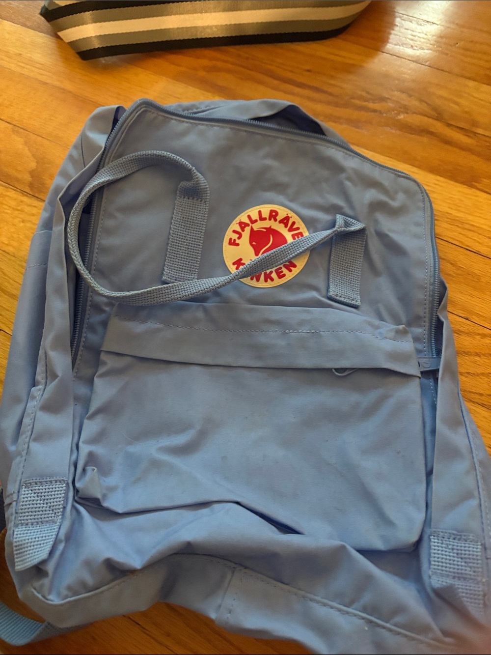 Fjallraven Kanken Backpack in Light Blue with Red Logo